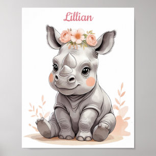 Personalisiert Baby Rhino Elegante Safari Kinderzi Poster