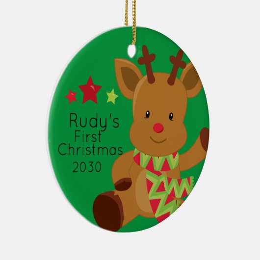 Personalisiert Baby Rudolph Reindeer 1. Weihnachte Keramik Ornament (Rechts)