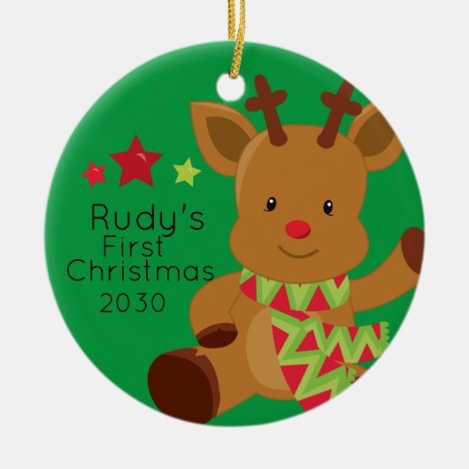 Personalisiert Baby Rudolph Reindeer 1. Weihnachte Keramik Ornament (Vorne)