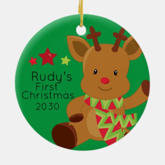 Personalisiert Baby Rudolph Reindeer 1. Weihnachte Keramik Ornament (Hinten)
