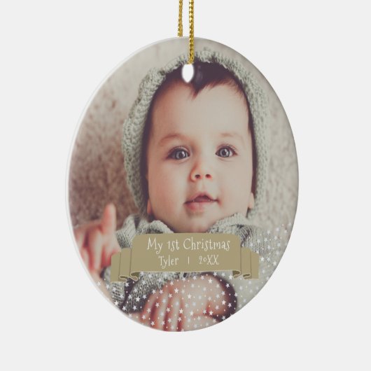 Personalisiert Baby`s First Christmas Foto Keramik Ornament (Rechts)