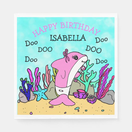 Personalisiert Baby Shark Birthday Serviette (Vorderseite)