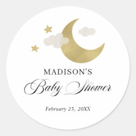 Personalisiert | Baby Shower Moon Stars Wolken Runder Aufkleber