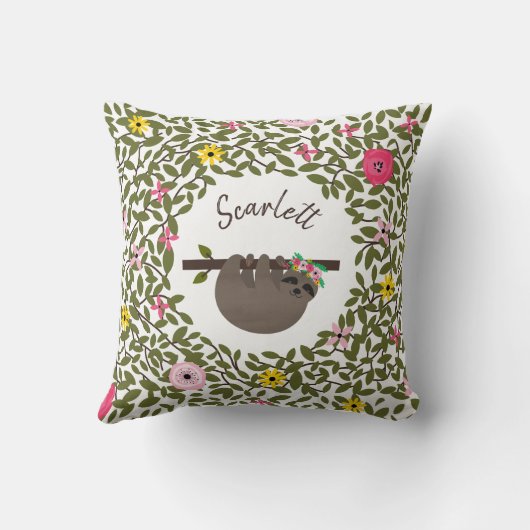 Personalisiert Baby Sloth Floral Pillow Kissen (Rückseite)