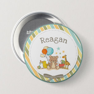 Personalisiert Baby Teddy Bear Giraffe Rubber Duck Button