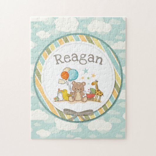 Personalisiert Baby Teddy Bear Giraffe Rubber Duck Puzzle (Vertikal)