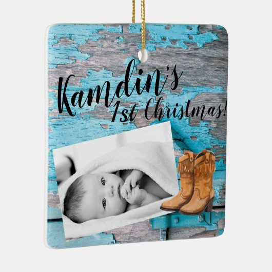 Personalisiert Baby XMAS Ornament Blue Wood Barn D (Rechts)