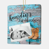 Personalisiert Baby XMAS Ornament Blue Wood Barn D (Links)