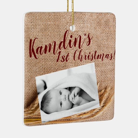 Personalisiert Baby XMAS Ornament Weize auf Burlap (Rechts)