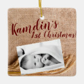 Personalisiert Baby XMAS Ornament Weize auf Burlap (Vorderseite)