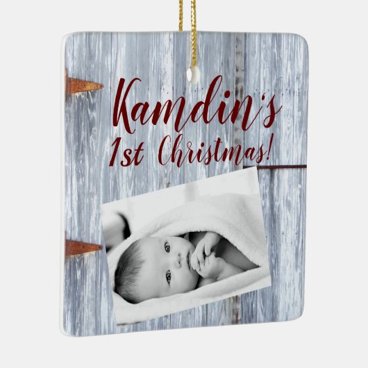 Personalisiert Baby XMAS Ornament White Wash Wood (Rechts)
