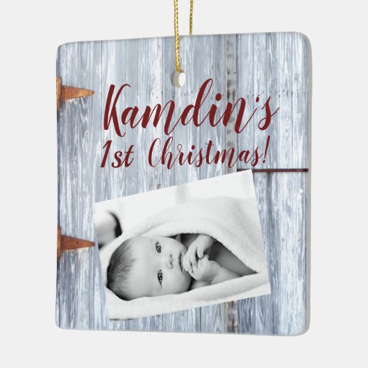 Personalisiert Baby XMAS Ornament White Wash Wood (Links)