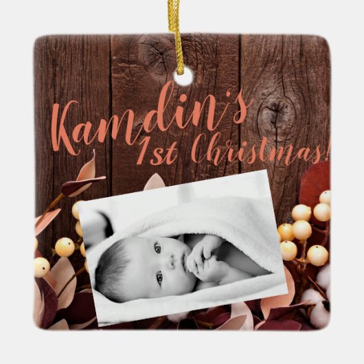 Personalisiert Baby XMAS Zierwolle Zweigniederlass Keramikornament (Vorderseite)