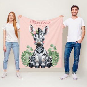 Personalisiert Baby Zebra Girls Blush Safari Fleecedecke