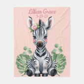 Personalisiert Baby Zebra Girls Blush Safari Fleecedecke (Vorderseite)