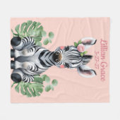 Personalisiert Baby Zebra Girls Blush Safari Fleecedecke (Vorderseite (Horizontal))