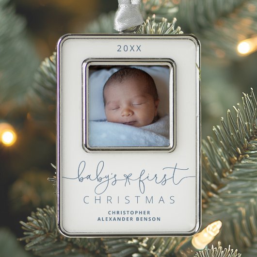 Personalisiert Baby's 1. Weihnachtsfest Foto Rahmen-Ornament Silber