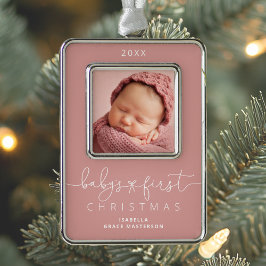 Personalisiert Baby's 1. Weihnachtsfest Foto Rahmen-Ornament Silber