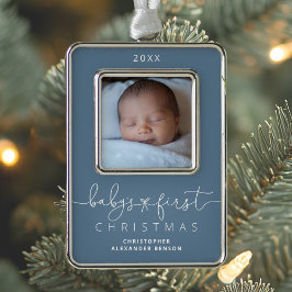 Personalisiert Baby's 1. Weihnachtsfest Foto Rahmen-Ornament Silber