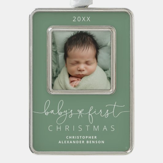Personalisiert Baby's 1. Weihnachtsfest Foto Rahmen-Ornament Silber (Vorderseite)