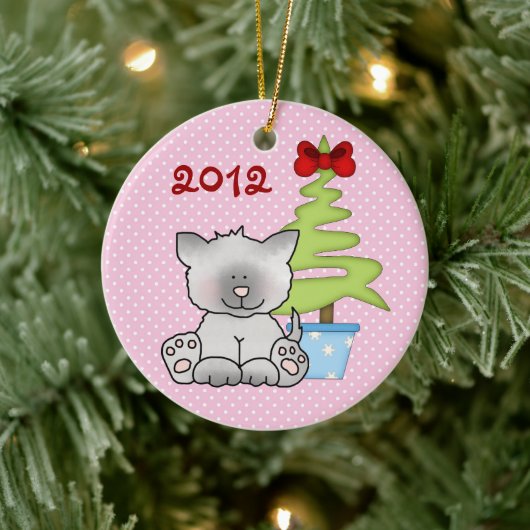 Personalisiert Baby's 1. Weihnachtskatzendekoratio Keramikornament (Baum)