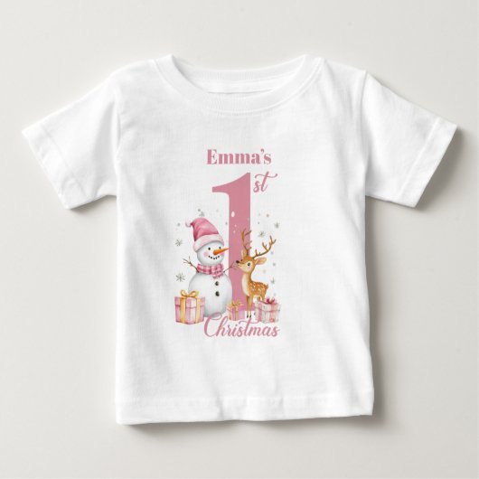 Personalisiert Baby's 1. Weihnachtsmädchen Baby T-shirt (Vorderseite)