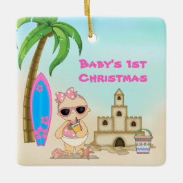 Personalisiert Baby's 1. Weihnachtsmädchen Strand Keramikornament
