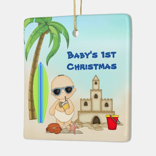 Personalisiert Baby's 1. Weihnachtsstrand Keramikornament (Links)