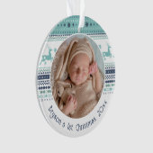 Personalisiert Baby's First Christmas Blue Rentier Ornament (Vorderseite)