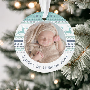 Personalisiert Baby's First Christmas Blue Rentier Ornament