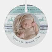 Personalisiert Baby's First Christmas Blue Rentier Ornament Aus Glas (Vorderseite)