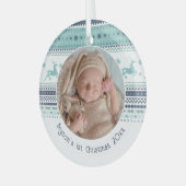 Personalisiert Baby's First Christmas Blue Rentier Ornament Aus Glas (Vorderseite links)