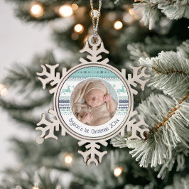 Personalisiert Baby's First Christmas Blue Rentier Schneeflocken Zinn-Ornament