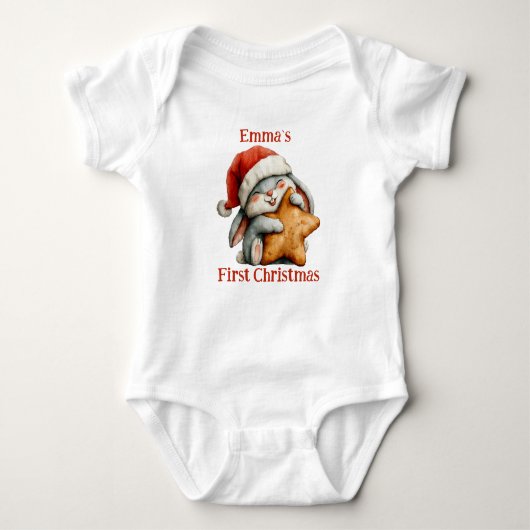 Personalisiert Baby's First Christmas Bunny Baby Strampler (Vorderseite)