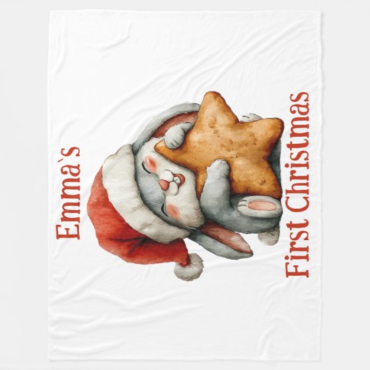 Personalisiert Baby's First Christmas Bunny Fleecedecke (Vorderseite)