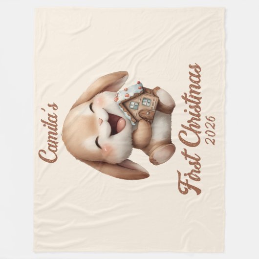 Personalisiert Baby's First Christmas Bunny Fleecedecke (Vorderseite)