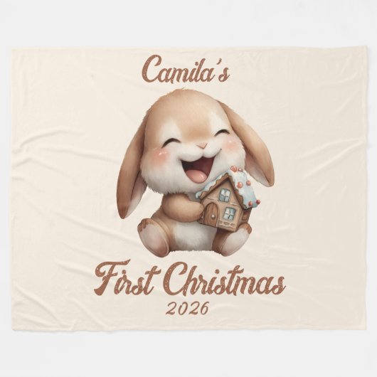 Personalisiert Baby's First Christmas Bunny Fleecedecke (Vorderseite (Horizontal))