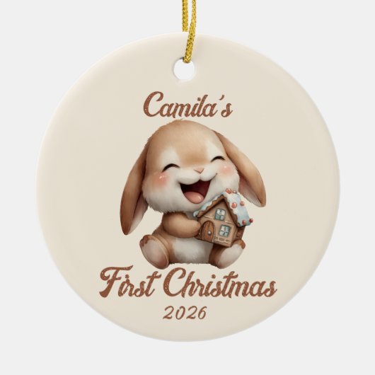 Personalisiert Baby's First Christmas Bunny Keramik Ornament (Vorne)