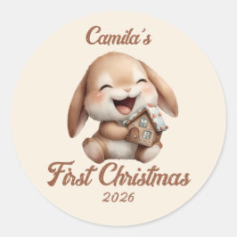 Personalisiert Baby's First Christmas Bunny Runder Aufkleber