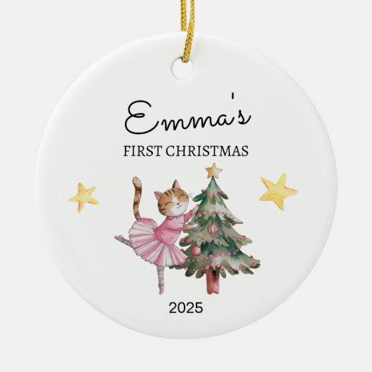 Personalisiert Baby's First Christmas, Cat Balleri Keramik Ornament (Vorne)