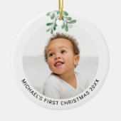 Personalisiert Baby's First Christmas Foto Keramik Ornament (Vorne)