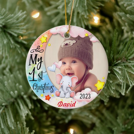 Personalisiert Baby's First Christmas Foto Ornamen Keramik Ornament (Baum)