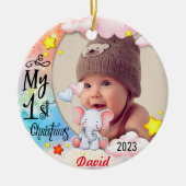 Personalisiert Baby's First Christmas Foto Ornamen Keramik Ornament (Vorne)