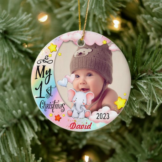 Personalisiert Baby's First Christmas Foto Ornamen Keramik Ornament (Baum)
