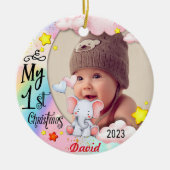 Personalisiert Baby's First Christmas Foto Ornamen Keramik Ornament (Vorne)