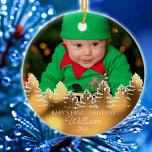 Personalisiert Baby's First Christmas Keramik Ornament<br><div class="desc">Dieses "Baby´s First Christmas"-Ornament besticht durch Foto,  Namen und Jahr.</div>