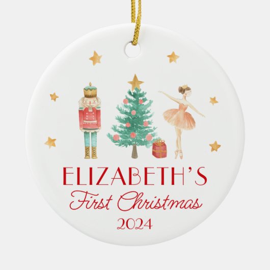 Personalisiert Baby's First Christmas Nutcracker Keramik Ornament (Vorne)