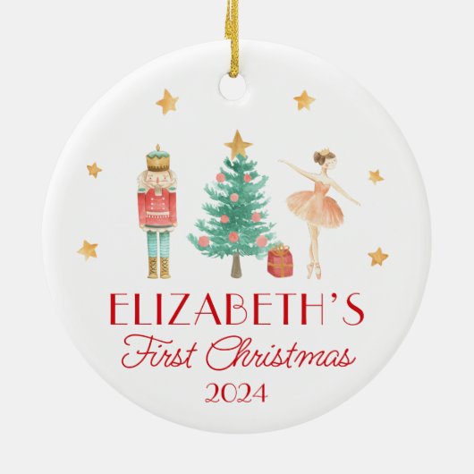 Personalisiert Baby's First Christmas Nutcracker Keramik Ornament (Hinten)