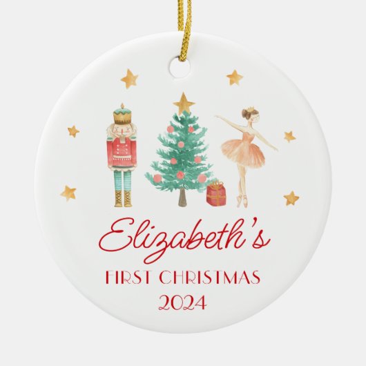 Personalisiert Baby's First Christmas Nutcracker Keramik Ornament (Vorne)