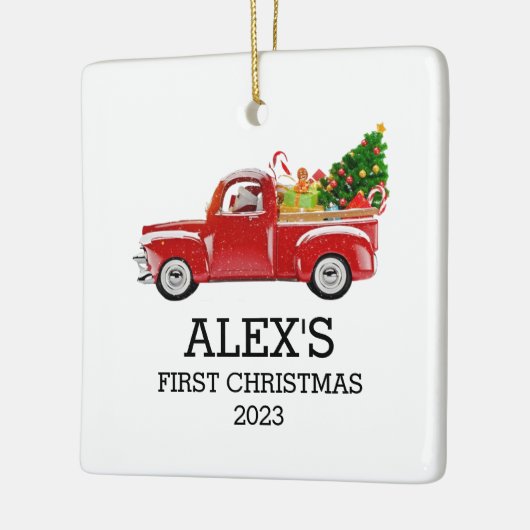 Personalisiert Baby's First Christmas Red Truck Bo Keramikornament (Links)